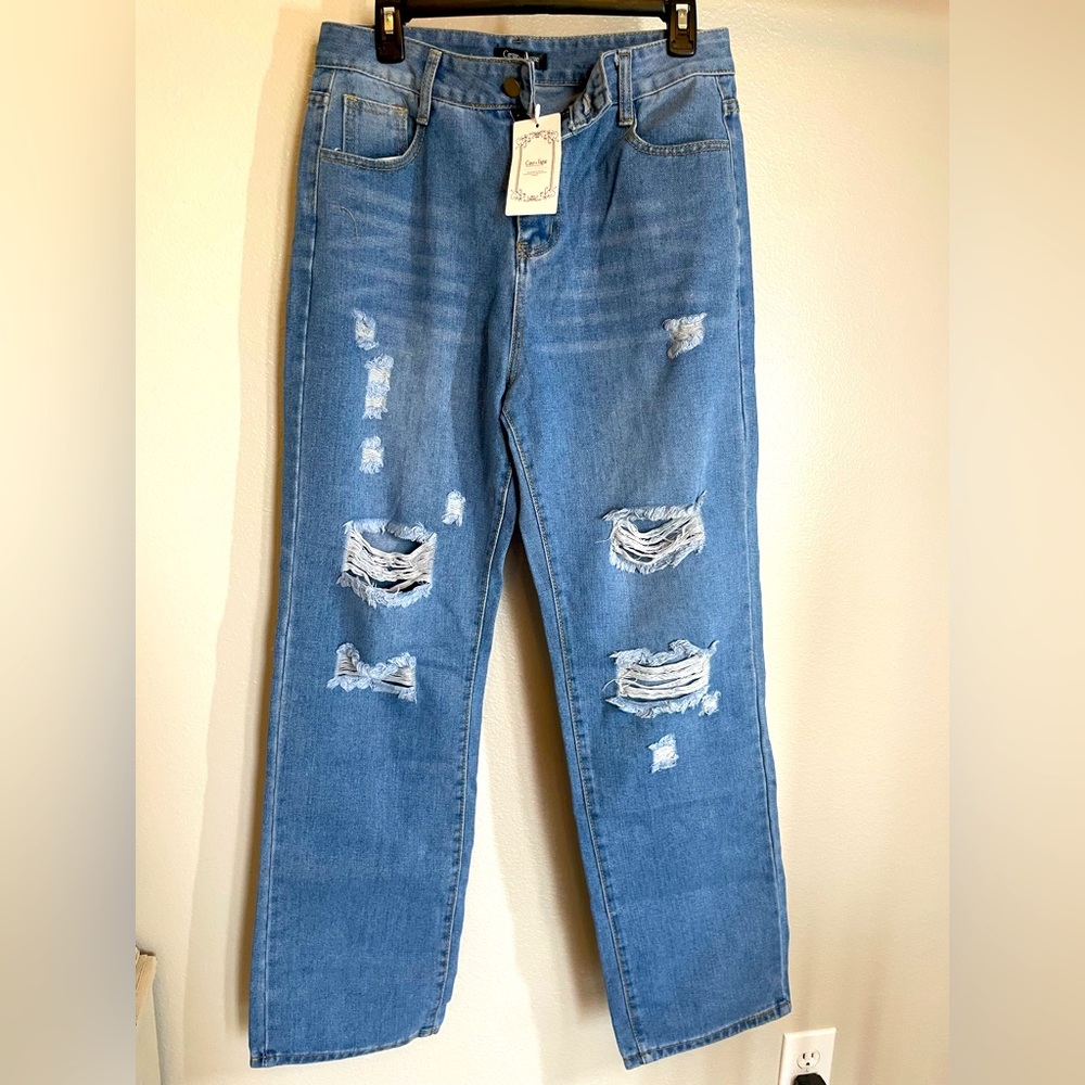New Distressed Bootcut High Waisted Mom Jeans